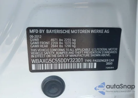 2013 BMW 528I z USA, uszkodzony, nr VIN WBAXG5C55DDY32301